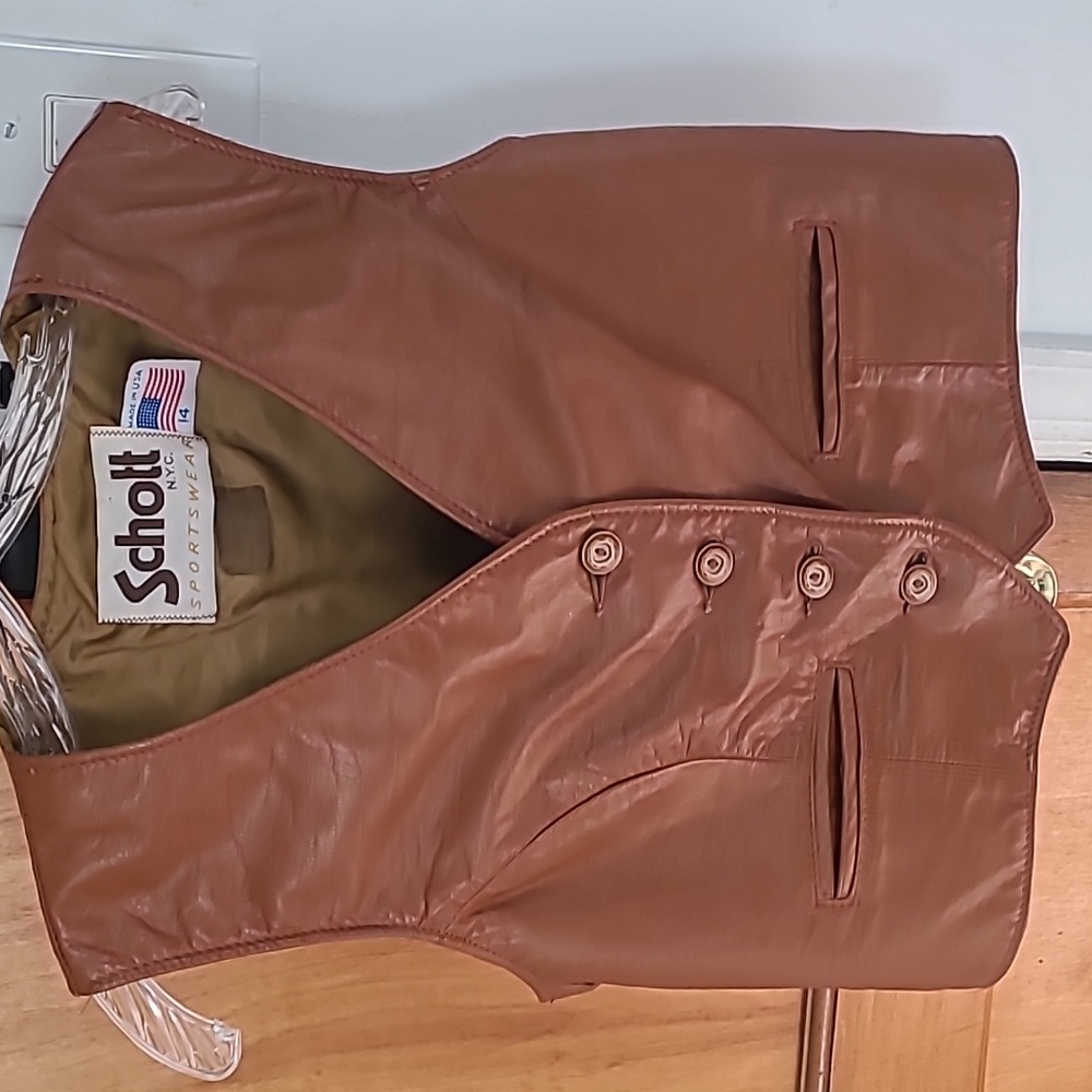 Schott NYC Tan Leather Vest